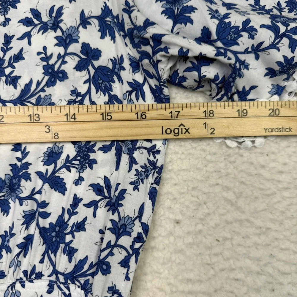 R.Vivimos Dress Womens Small Blue White Boho Floral Maxi Layered Feminine Euro